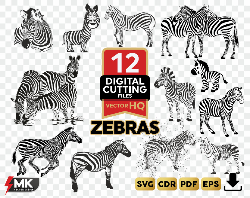ZEBRAS SVG Silhouette clipart, CDR, PDF, EPS, Vector