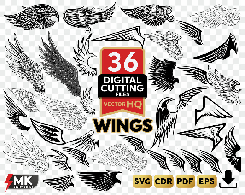 WINGS SVG, Silhouette clipart, CDR, PDF, EPS, Vector