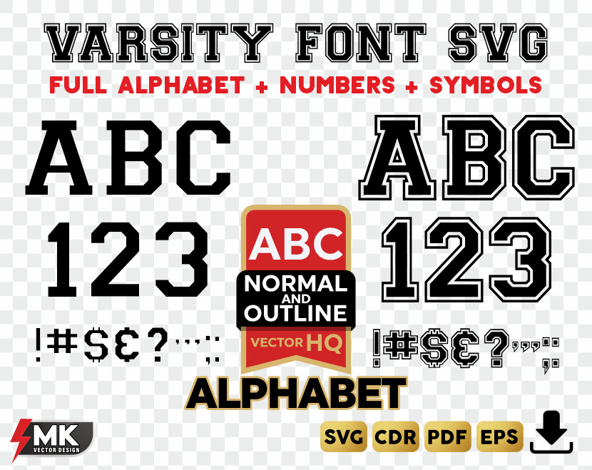 VARSITY FONT SVG, Silhouette clipart, CDR, PDF, EPS, Vector