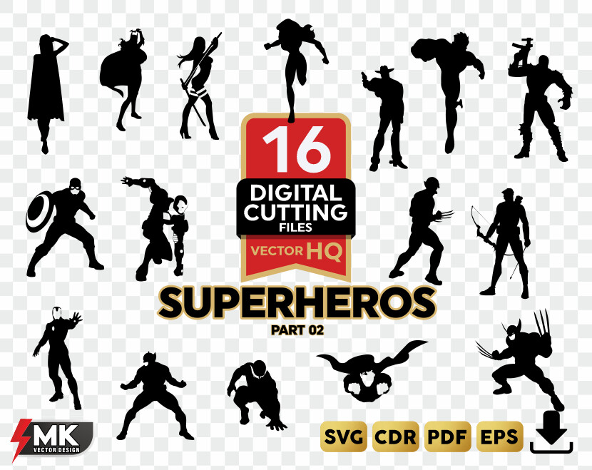SUPERHEROS #02 SVG, Silhouette clipart, CDR, PDF, EPS, Vector