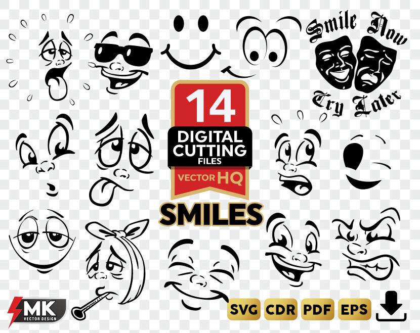 SMILES SVG, Silhouette clipart, CDR, PDF, EPS, Vector