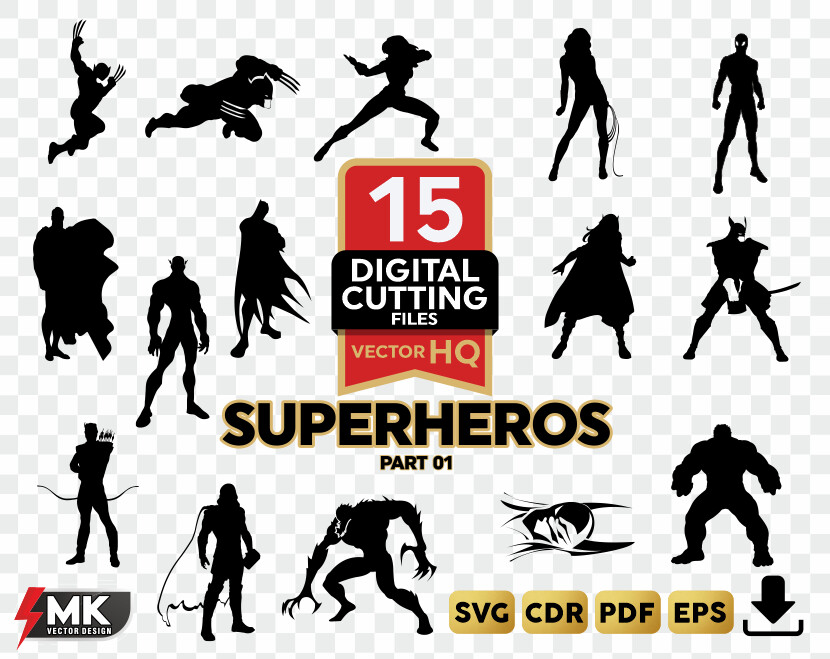 SUPERHEROS #01 SVG, Silhouette clipart, CDR, PDF, EPS, Vector