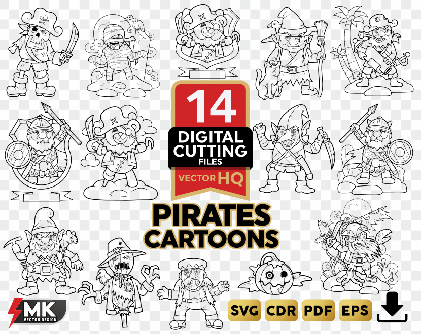 PIRATES CARTOONS SVG, Silhouette clipart, CDR, PDF, EPS, Vector