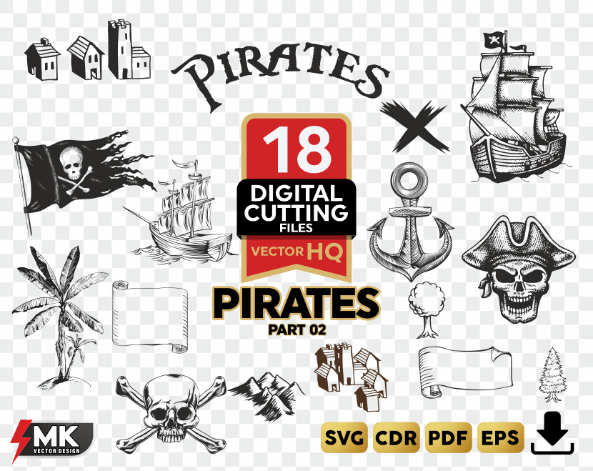 PIRATES #02 SVG, Silhouette clipart, CDR, PDF, EPS, Vector