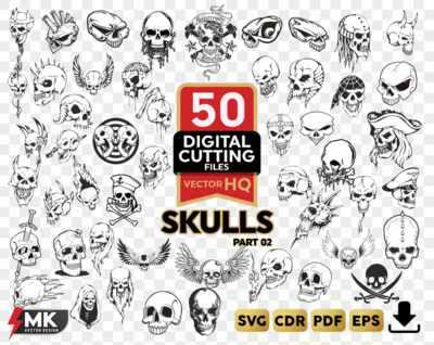 SKULLS 02 SVG Silhouette Clipart