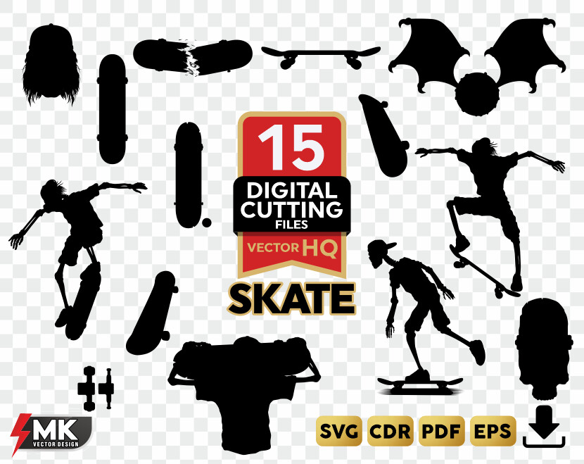 SKATE #01 SVG, Silhouette clipart, CDR, PDF, EPS, Vector