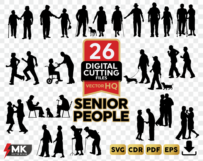 SENIOR PEOPLE SVG Silhouette Clipart