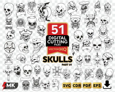 SKULLS 01 SVG Silhouette Clipart