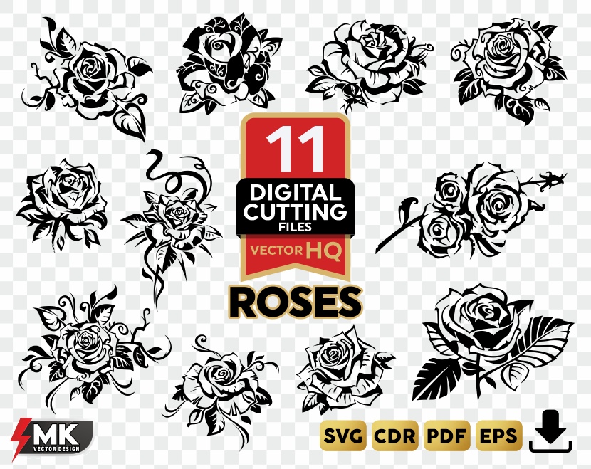 ROSES SVG, Silhouette clipart, CDR, PDF, EPS, Vector