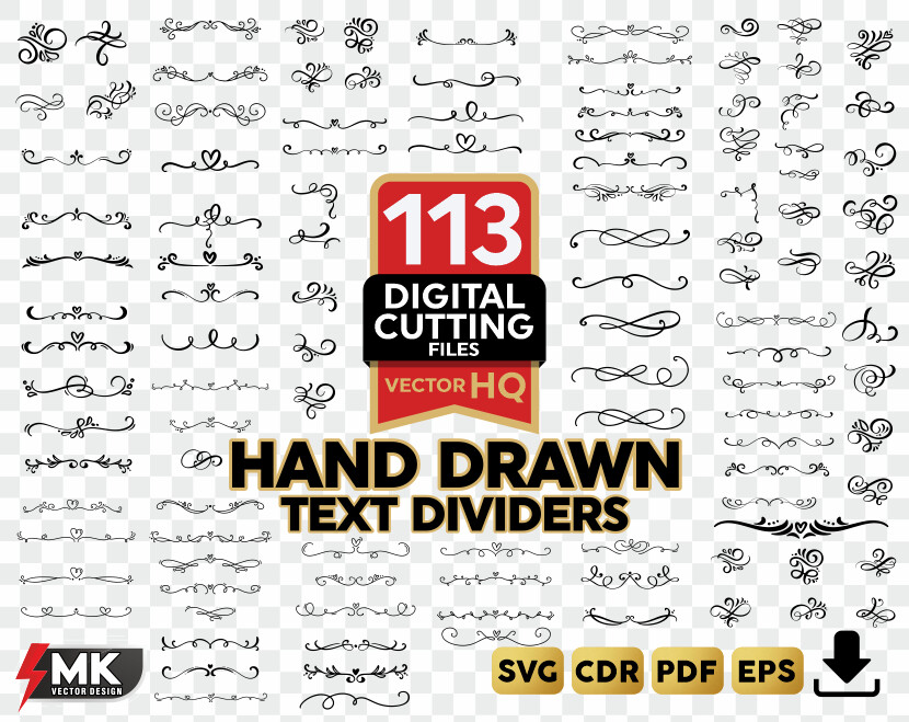 HAND DRAWN TEXT DIVIDERS SVG, Silhouette clipart, CDR, PDF, EPS, Vector