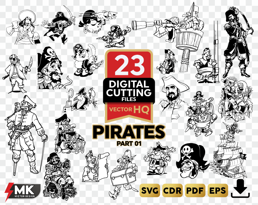 PIRATES #01 SVG, Silhouette clipart, CDR, PDF, EPS, Vector