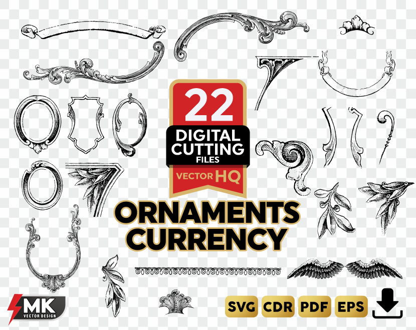ORNAMENTS CURRENCY SVG, Silhouette clipart, CDR, PDF, EPS, Vector