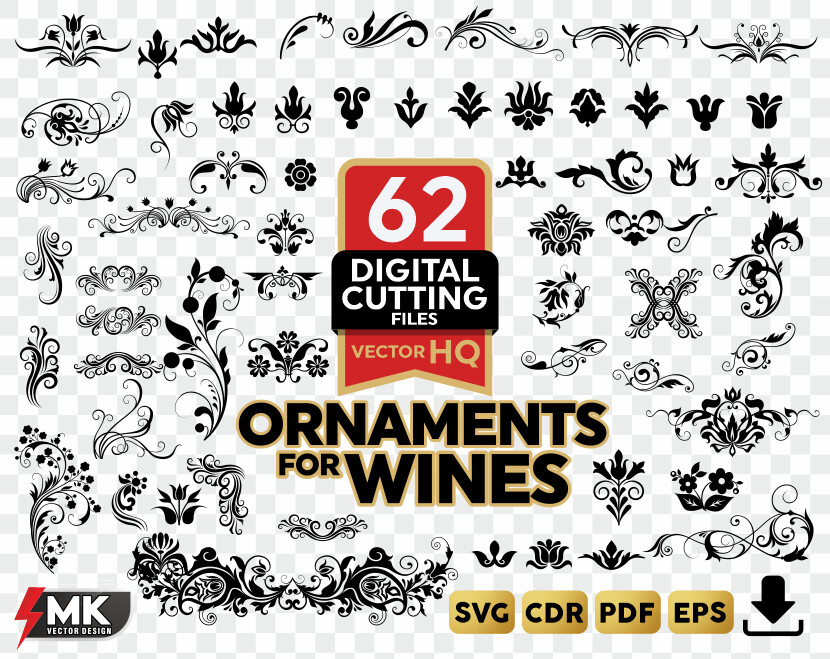 WINE ORNAMENTS SVG, Silhouette clipart, CDR, PDF, EPS, Vector