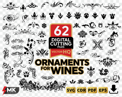 WINE ORNAMENTS SVG Silhouette Clipart