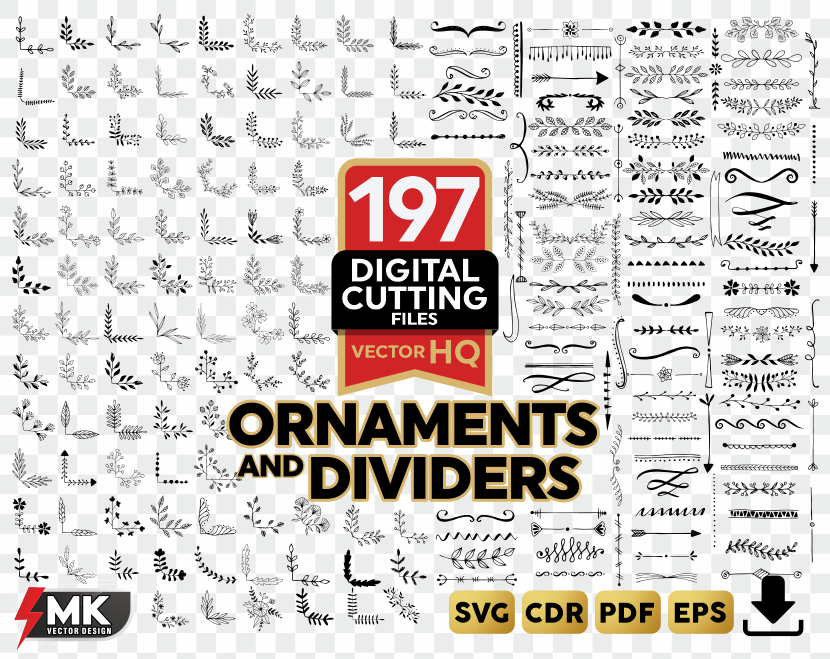 ORNAMENTS AND DIVIDERS SVG, Silhouette clipart, CDR, PDF, EPS, Vector