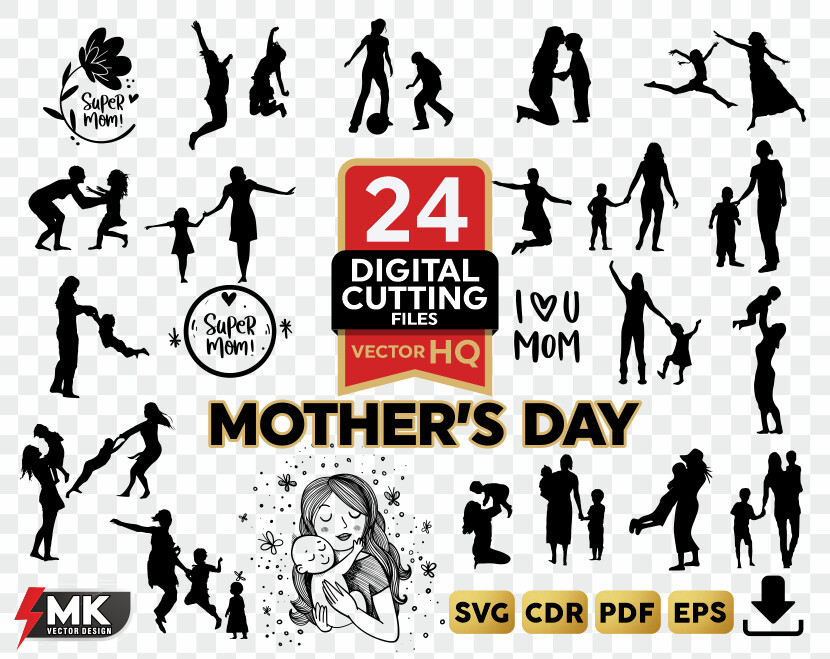 MOTHER'S DAY SVG, Silhouette clipart, CDR, PDF, EPS, Vector