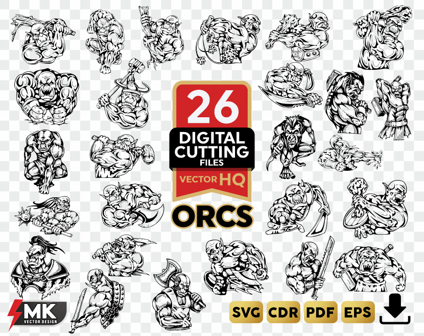 ORCS SVG, Silhouette clipart, CDR, PDF, EPS, Vector