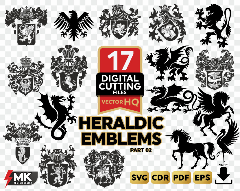 HERALDIC EMBLEMS ANIMALS SVG #02, Silhouette clipart, CDR, PDF, EPS, Vector