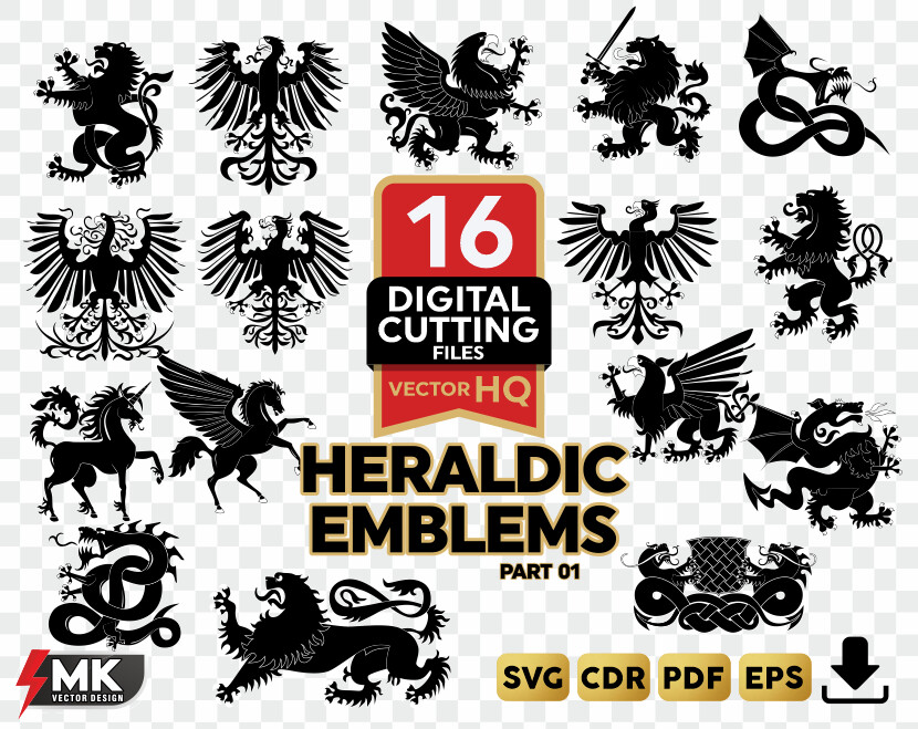 HERALDIC EMBLEMS ANIMALS SVG #01, Silhouette clipart, CDR, PDF, EPS, Vector