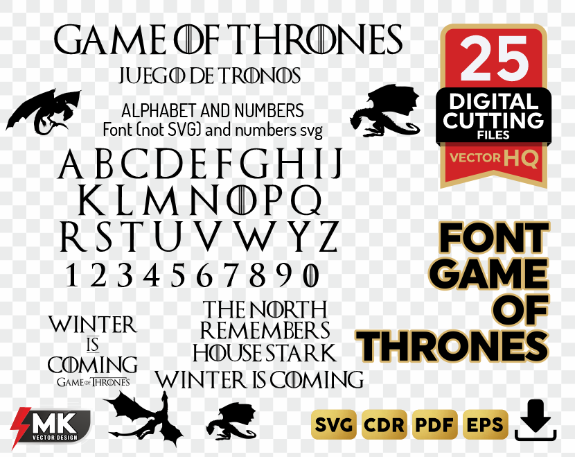 GAME OF THRONES ALPHABET SVG, Silhouette clipart, CDR, PDF, EPS, Vector