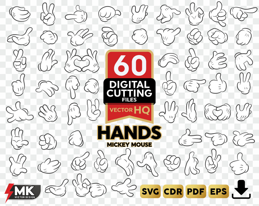 HANDS MICKEY MOUSE SVG, Silhouette clipart, CDR, PDF, EPS, Vector