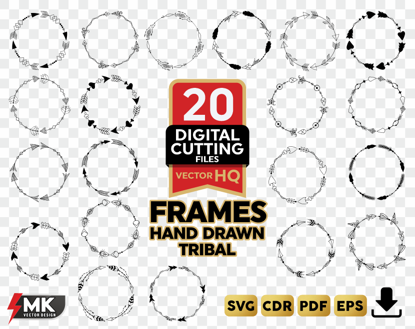 FRAMES HAND DRAWN TRIBAL SVG, Silhouette clipart, CDR, PDF, EPS, Vector