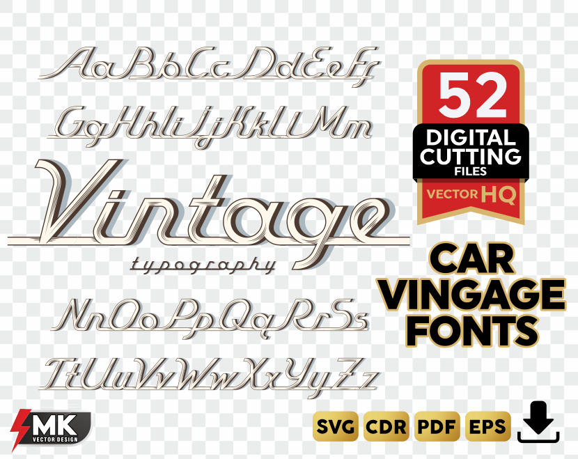 CAR VINTAGE FONT SVG, Silhouette clipart, CDR, PDF, EPS, Vector