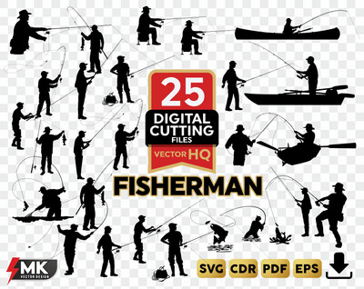 Fisherman SVG Silhouette Clipart Vector