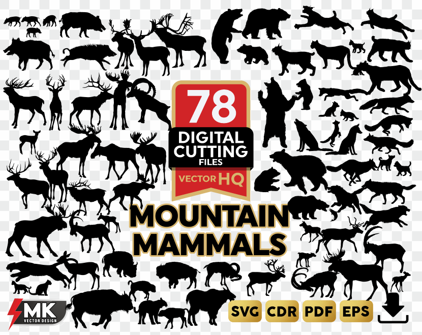 MOUNTAIN MAMMALS SVG, Silhouette clipart, CDR, PDF, EPS, Vector