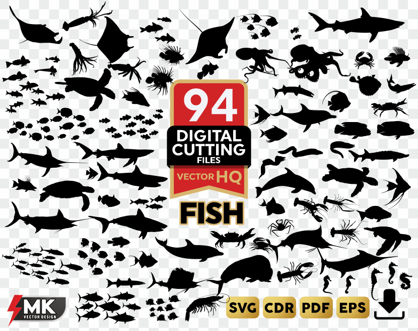 FISH SVG, Silhouette clipart, CDR, PDF, EPS, Vector