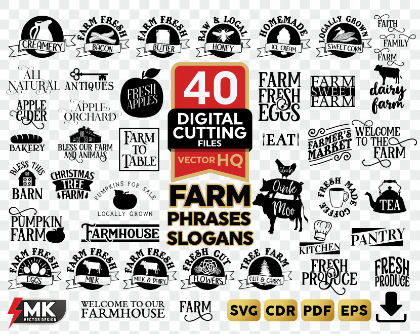 FARM PHRASES SLOGANS SVG, Silhouette clipart, CDR, PDF, EPS, Vector