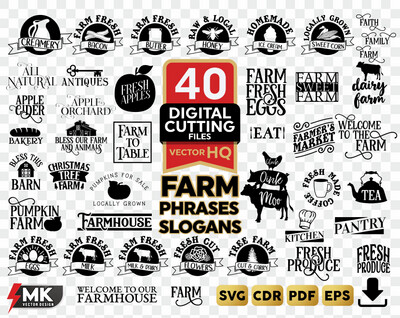 Farm Phrases &amp; Slogans SVG Silhouette Clipart Vector