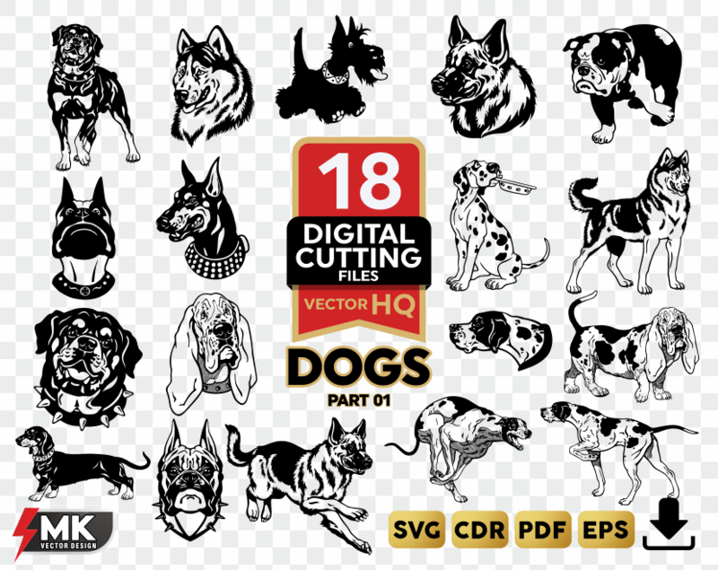 Dogs Silhouette SVG - Vector Clipart Bundle