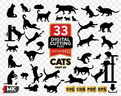 CATS #02 SVG, Silhouette clipart, CDR, PDF, EPS, Vector