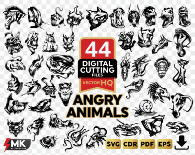 ANGRY ANIMALS, Silhouette clipart, CDR, PDF, EPS, Vector