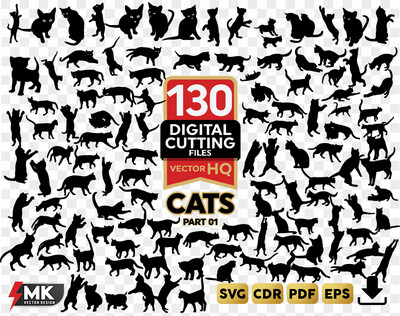CATS #01 SVG, Silhouette clipart, CDR, PDF, EPS, Vector