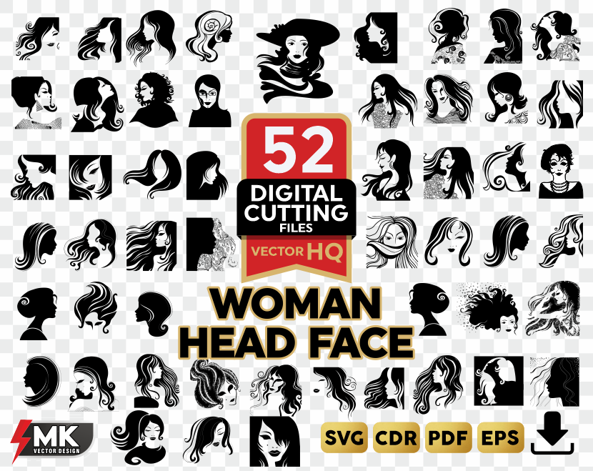 WOMAN HEAD FACE SVG, Silhouette clipart, CDR, PDF, EPS, Vector