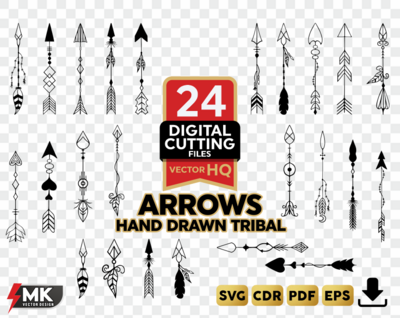 ARROWS SVG HAND DRAWN TRIBAL, Silhouette clipart, CDR, PDF, EPS, Vector