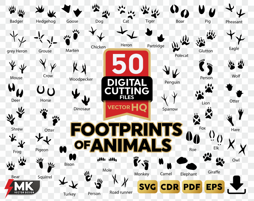 FOOTPRINTS ANIMALS, Silhouette clipart, CDR, PDF, EPS, Vector