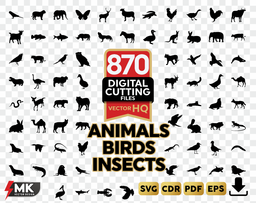 ANIMALS,BIRDS,INSECTS SVG, Silhouette clipart, CDR, PDF, EPS, Vector