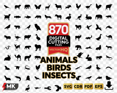 ANIMALS,BIRDS,INSECTS SVG, Silhouette clipart, CDR, PDF, EPS, Vector