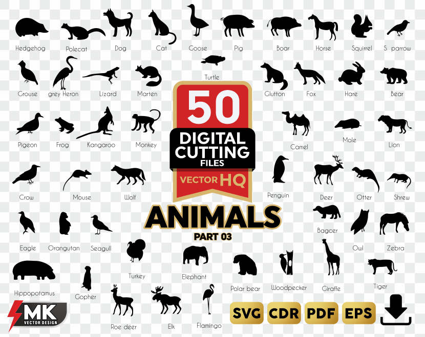 ANIMALS Bundle #03 SVG, Silhouette clipart, CDR, PDF, EPS, Vector