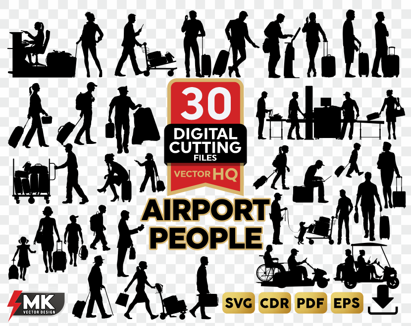 AIRPORT PEOPLE SVG, Silhouette clipart, CDR, PDF, EPS, Vector
