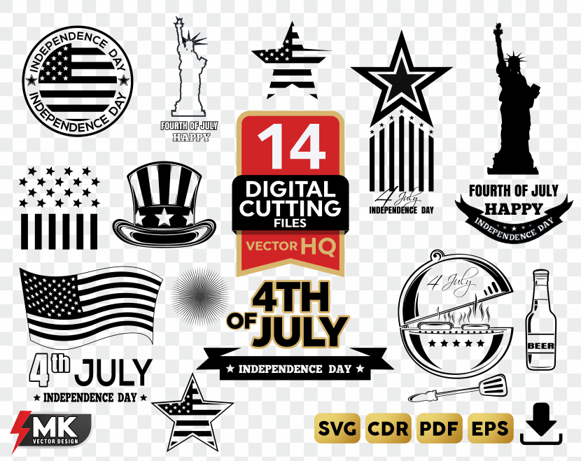 4th OF JULY SVG, Silhouette clipart, CDR, PDF, EPS, Vector