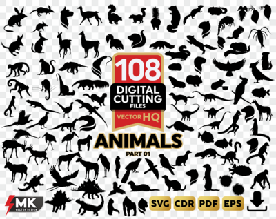 ANIMALS Bundle #01 SVG, Silhouette clipart, CDR, PDF, EPS, Vector