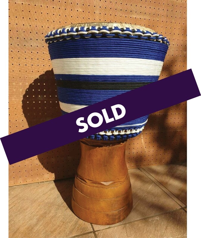 Ivory Coast Djembe Drum 13&quot; - Blue White Wrap