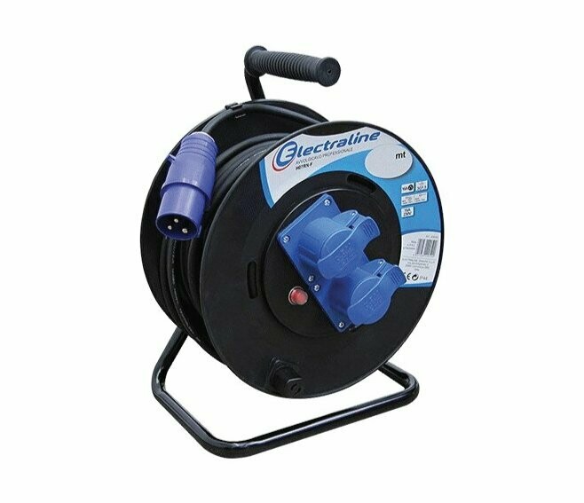 ELECTRALINE - PROLUNGA IN GOMMA CON AVVOLGICAVO INDUSTRIALE MT. 30 SPINA CEE 2 PRESE