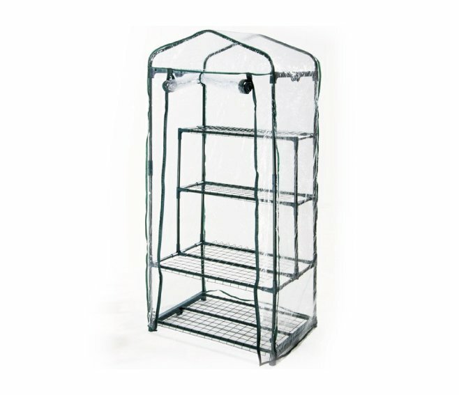 VERDELOOK - SERRA A 2+2 RIPIANI E TELO IN PVC TRASPARENTE CON APERTURA A CERNIERA, 69X49X157 CM, SERRA DA GIARDINO E BALCONE, PER PROTEZIONE PIANTE, PER GIARDINAGGIO, IN METALLO VERNICIATO