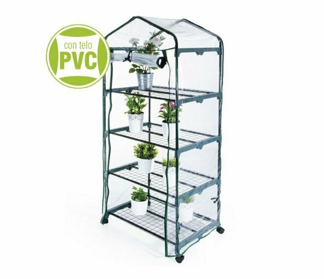 VERDELOOK - SERRA A 4 RIPIANI CON RUOTE IN ACCIAIO VERNICIATO CON TELO TRASPARENTE IN PVC, 69X49X157 CM, SERRA DA GIARDINO E BALCONE, PER PROTEZIONE PIANTE, PER GIARDINAGGIO VERDELOOK - SERRA A 4 RIPIANI CON RUOTE IN ACCIAIO VERNICIATO CON TELO TRASPARENTE IN PVC, 69X49X157 CM, SERRA DA GIARDINO E BALCONE, PER PROTEZIONE PIANTE, PER GIARDINAGGIO
