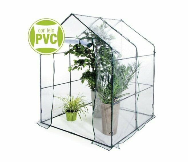 VERDELOOK - SERRA A CASETTA SENZA RIPIANI CON TELO IN PVC TRASPARENTE, STRUTTURA IN METALLO, 143X143X195 CM, PER PROTEZIONE PIANTE, GIARDINAGGIO, RESISTENTE, APERTURA CON CERNIERA